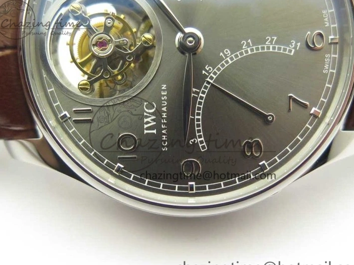 MIROTIME 0127 Lightweight Portuguese Tourbillon IW504602 SS ZF Best Edition Gray Dial on Brown Leather Strap 7177